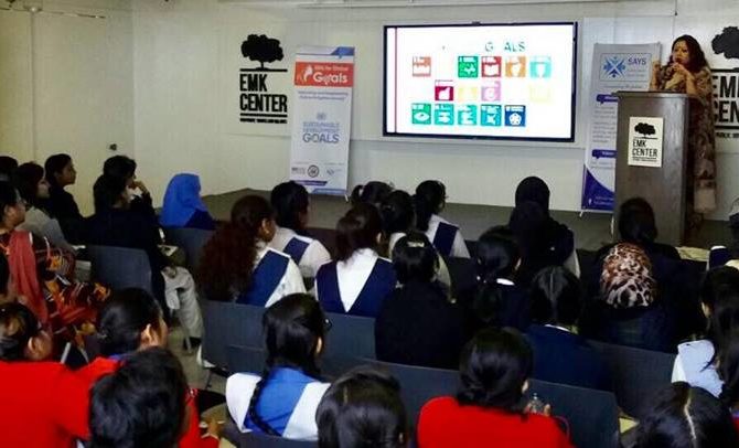 Speaking as an example of empowered women infront of school girls